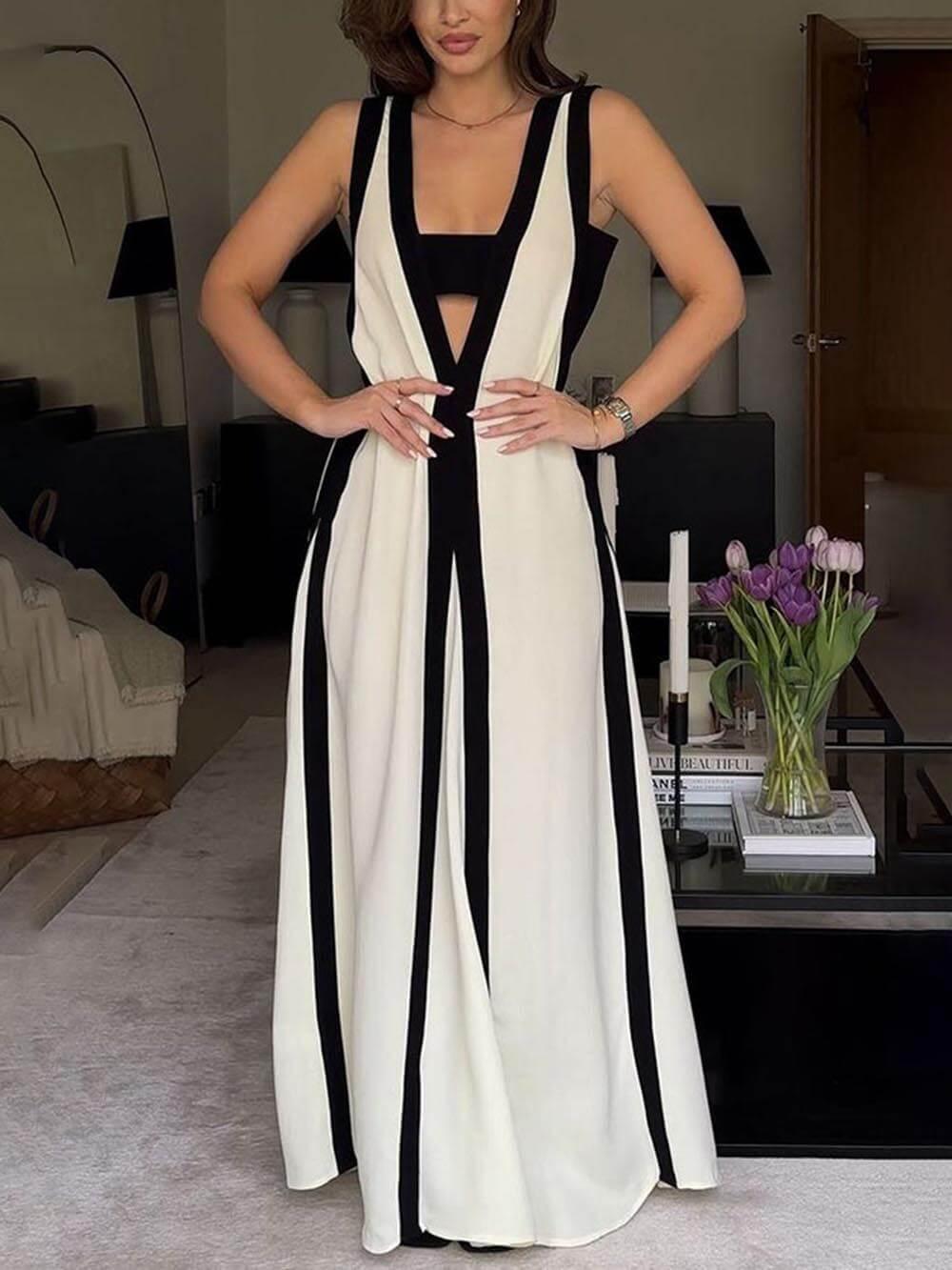 Elena – Colorblock Reversible A-Line Maxi Dress