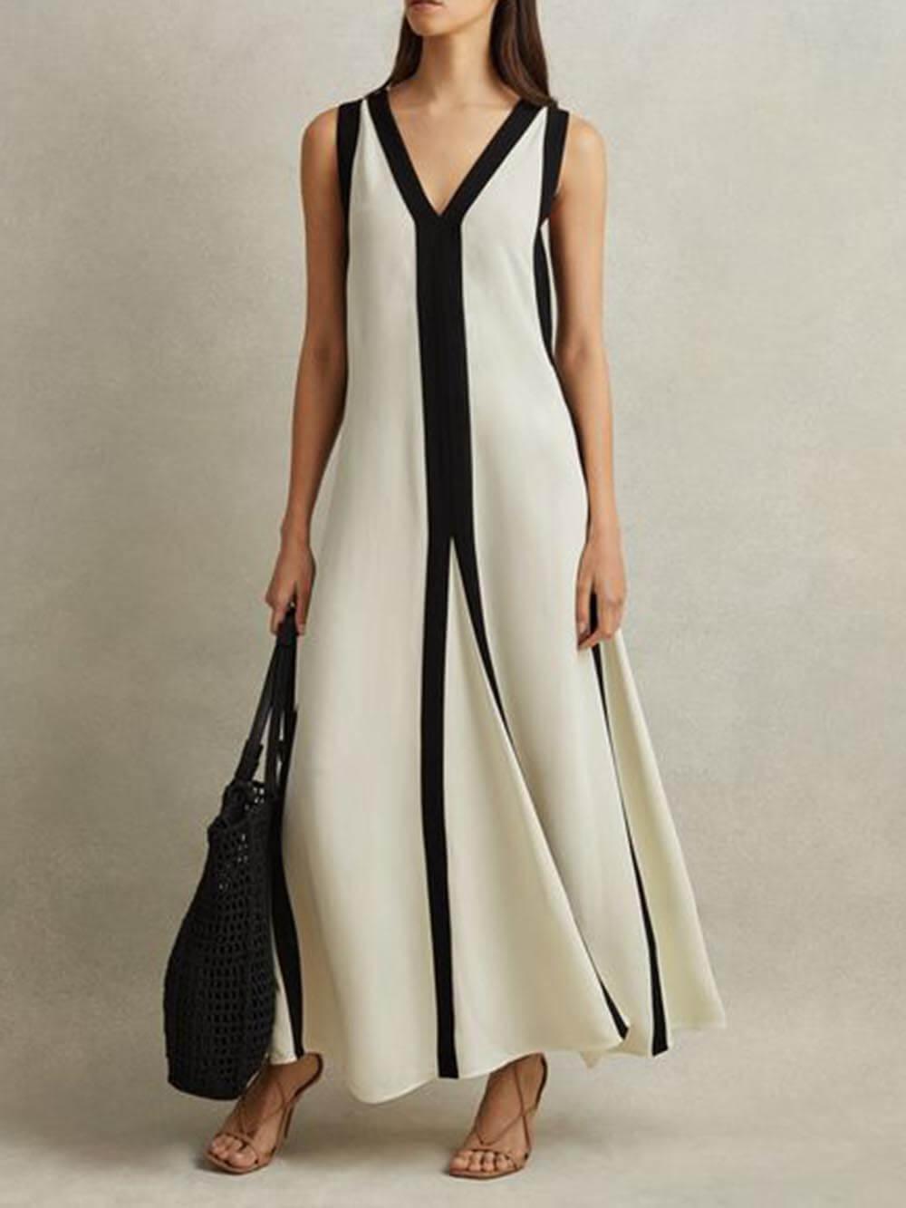 Elena – Colorblock Reversible A-Line Maxi Dress