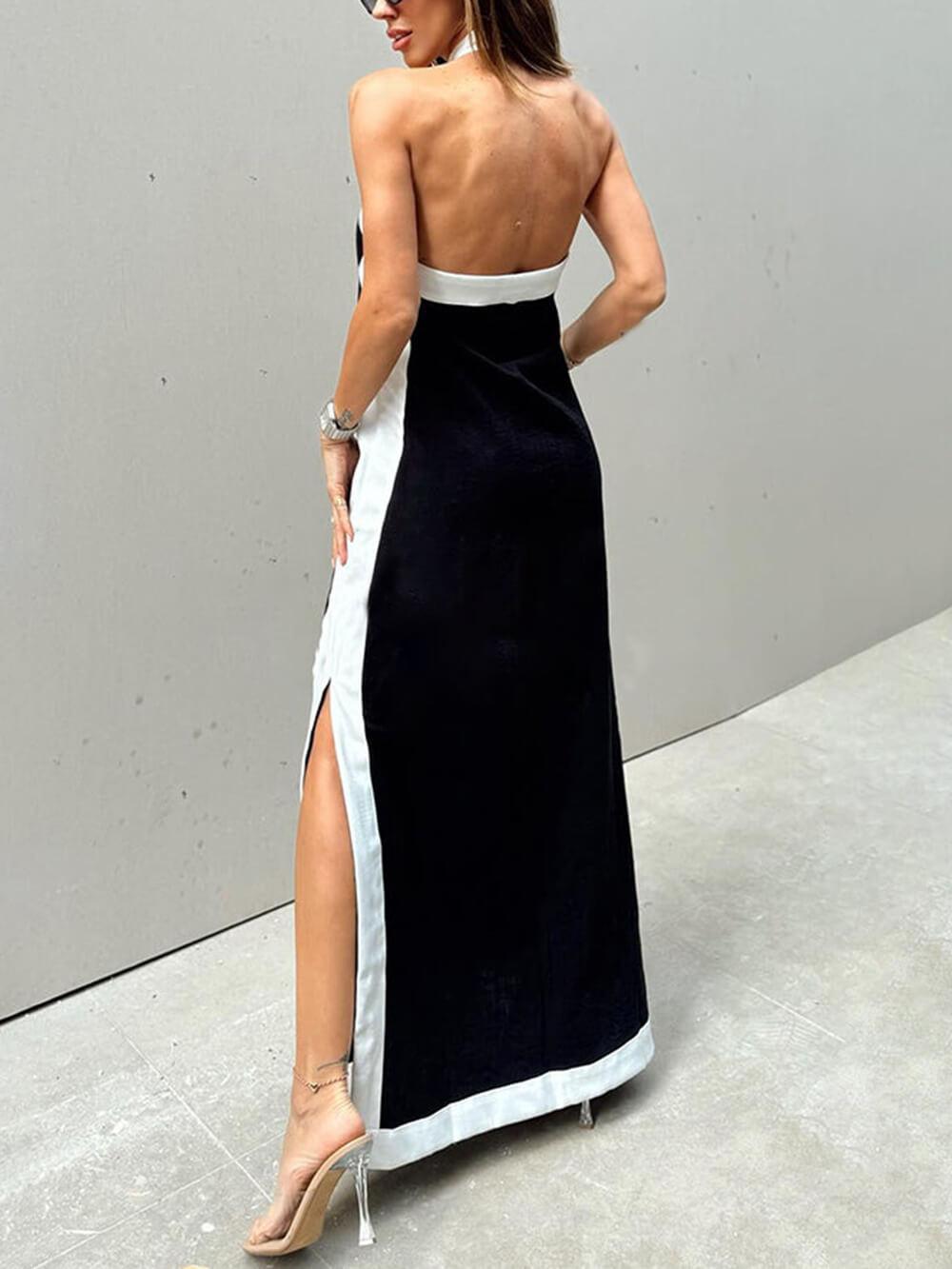 Amira – Halter Neck Color Block Maxi Dress with Slit