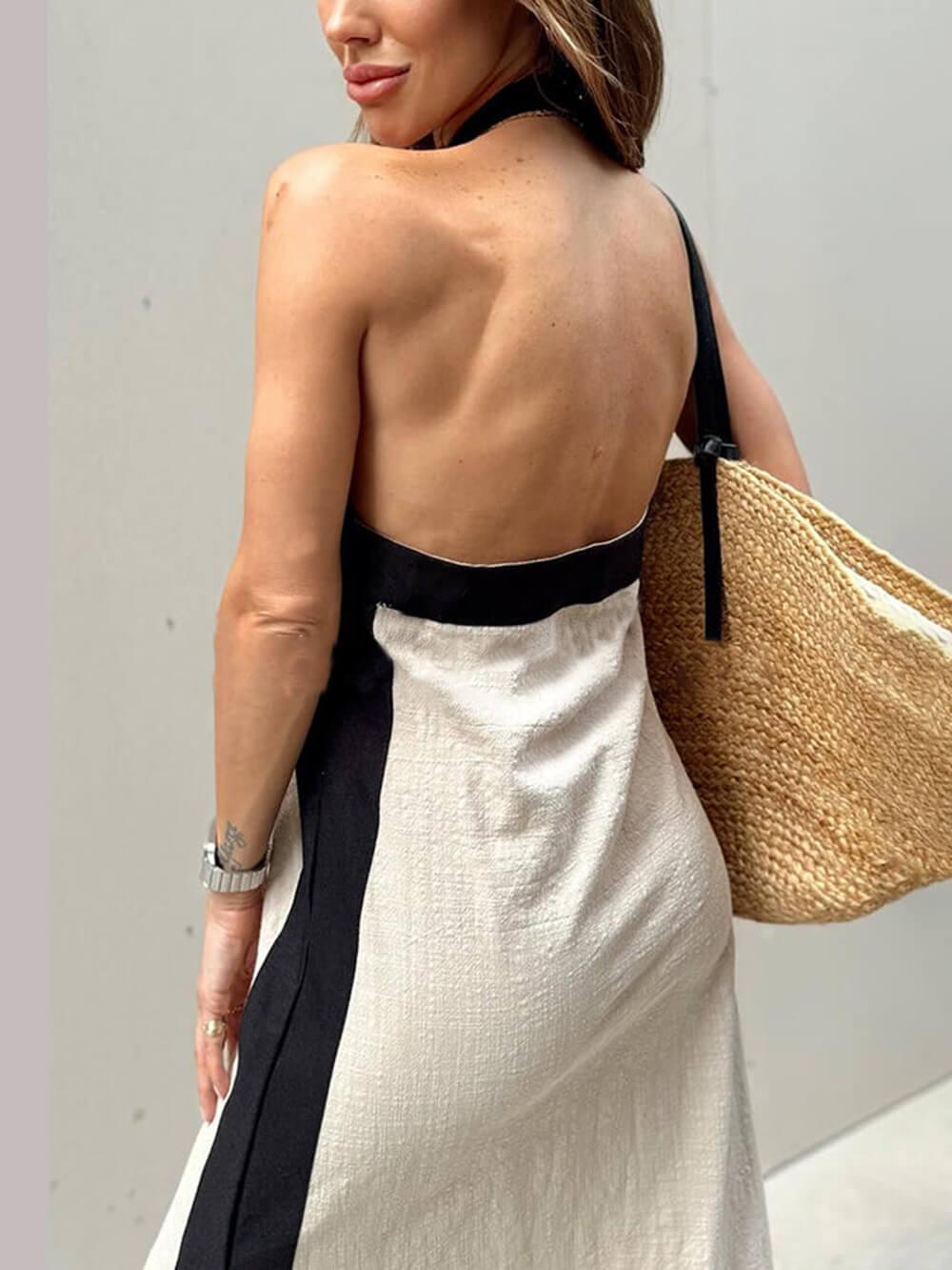 Amira – Halter Neck Color Block Maxi Dress with Slit