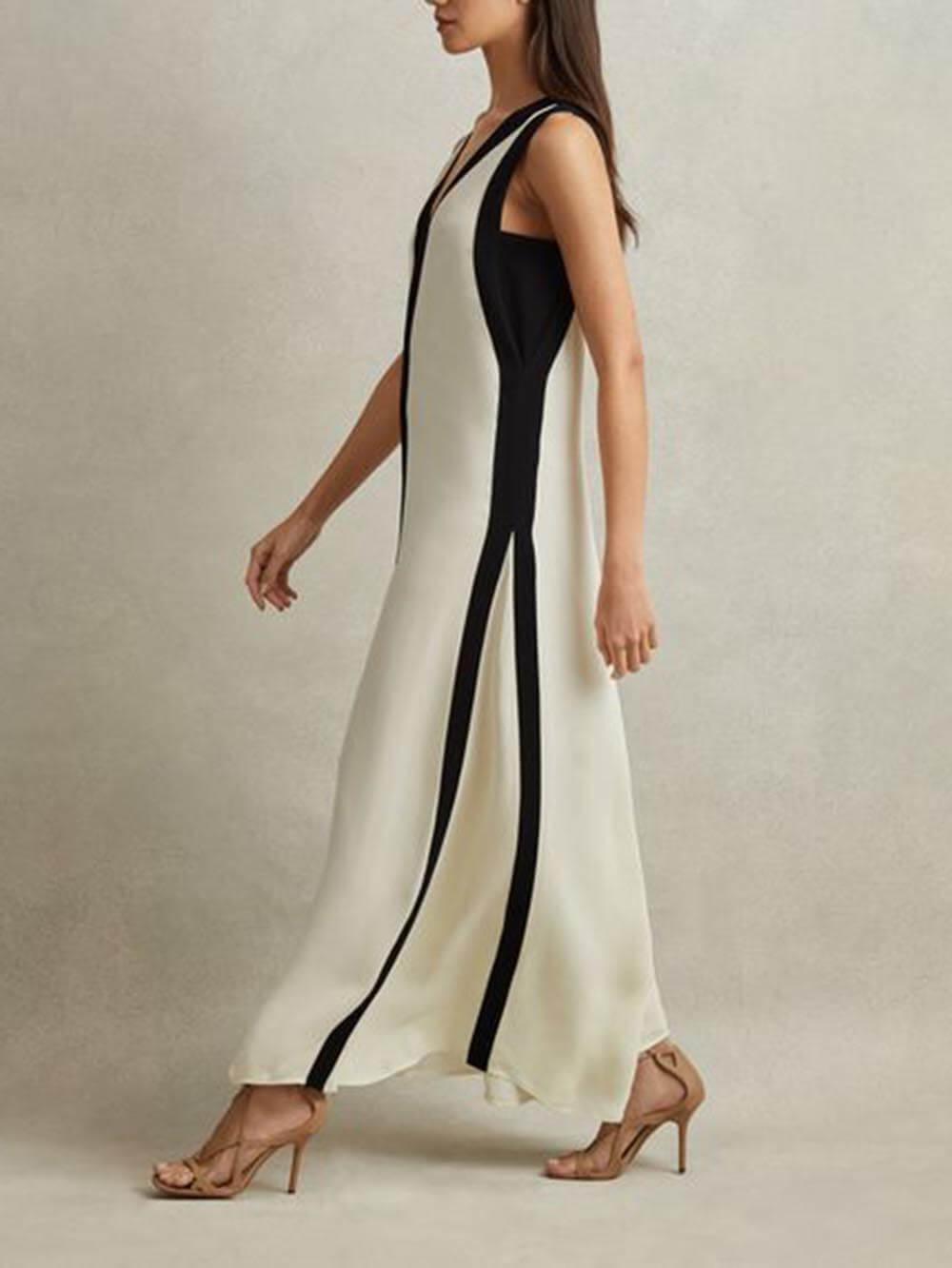 Elena – Colorblock Reversible A-Line Maxi Dress