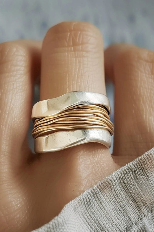Silver Gold Threads Ring