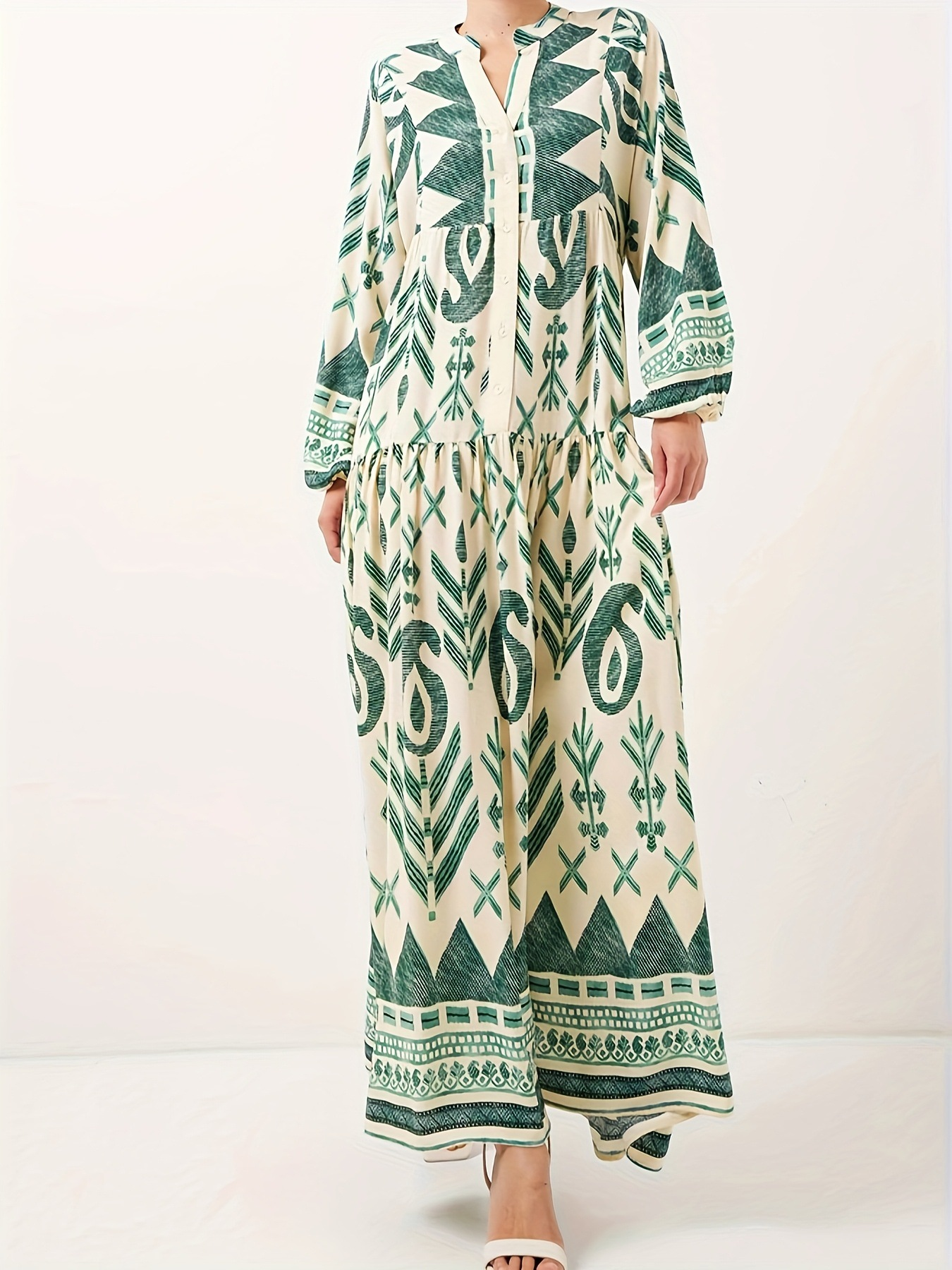 Camille – Printed Lantern Sleeve Loose Dress