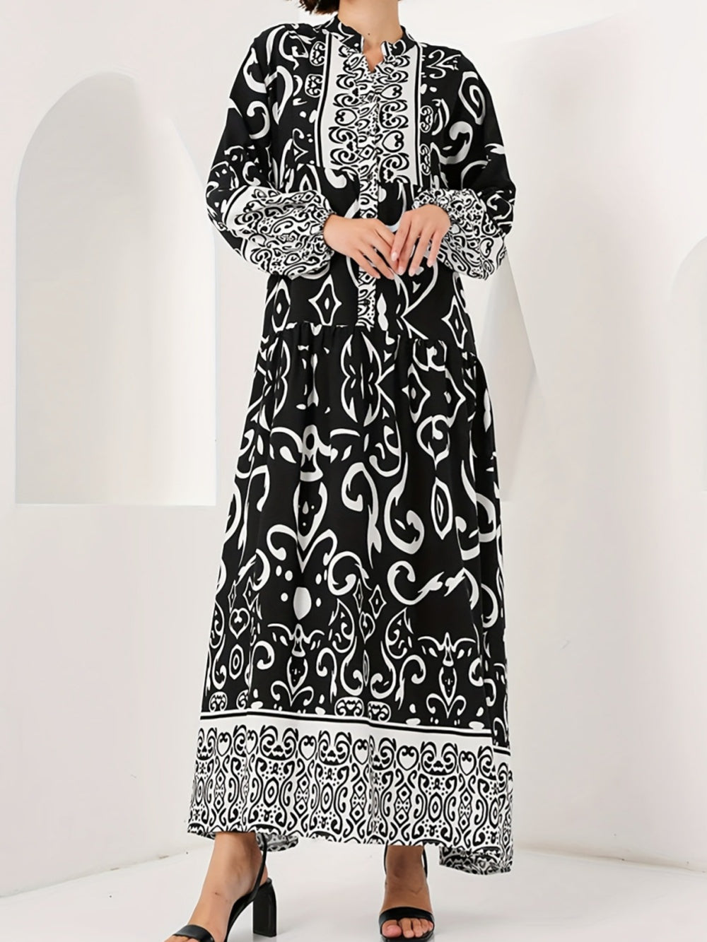 Camille – Printed Lantern Sleeve Loose Dress