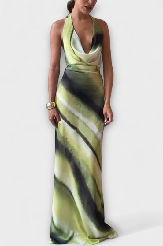 Elegant Green Tie-Dye Dress