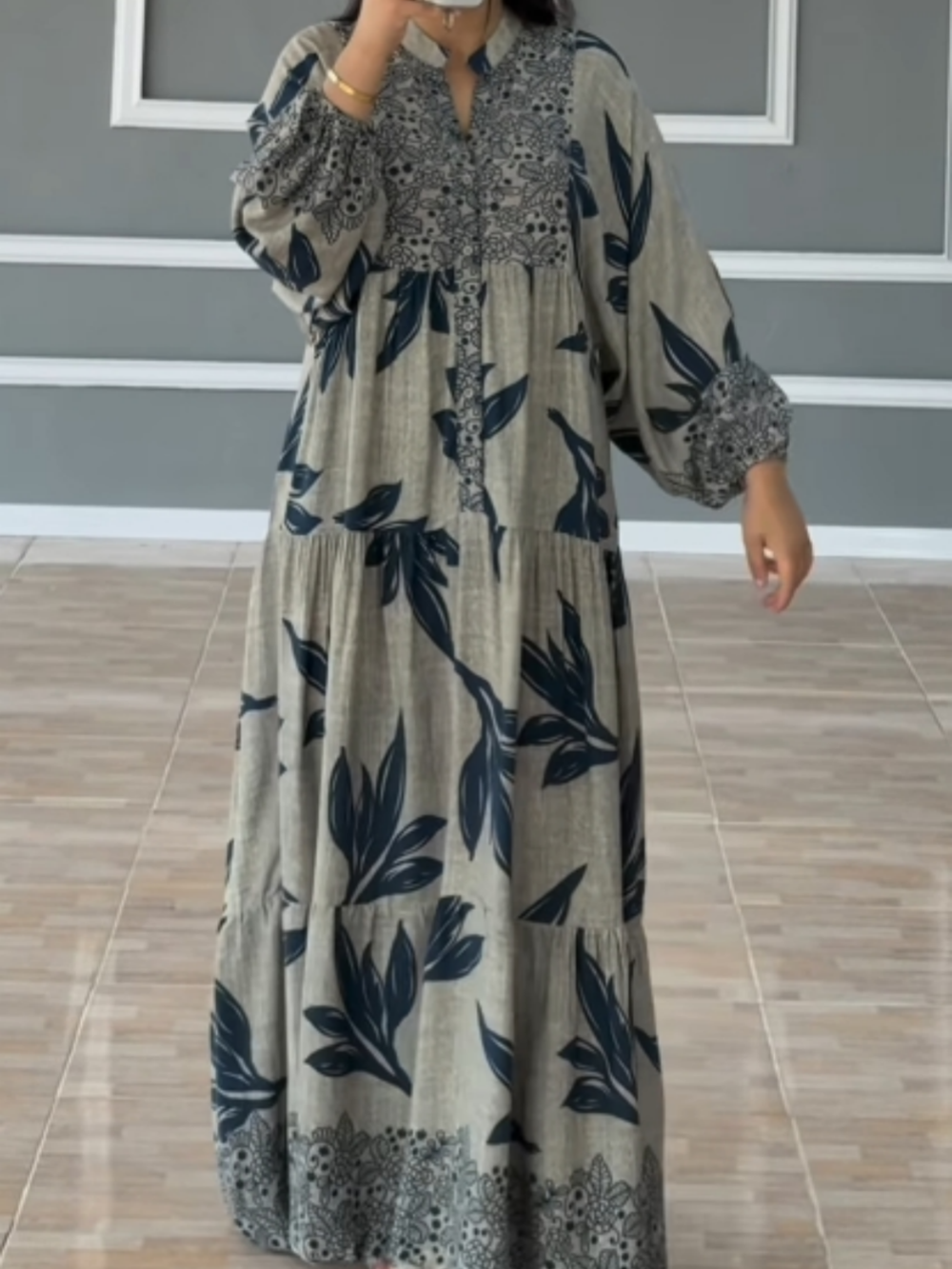 Camille – Printed Lantern Sleeve Loose Dress