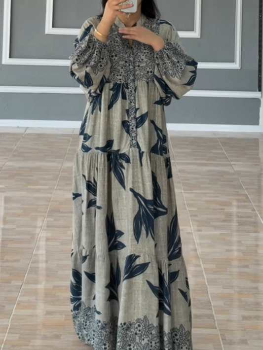 Camille – Printed Lantern Sleeve Loose Dress