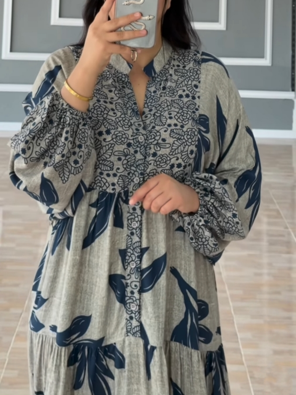 Camille – Printed Lantern Sleeve Loose Dress