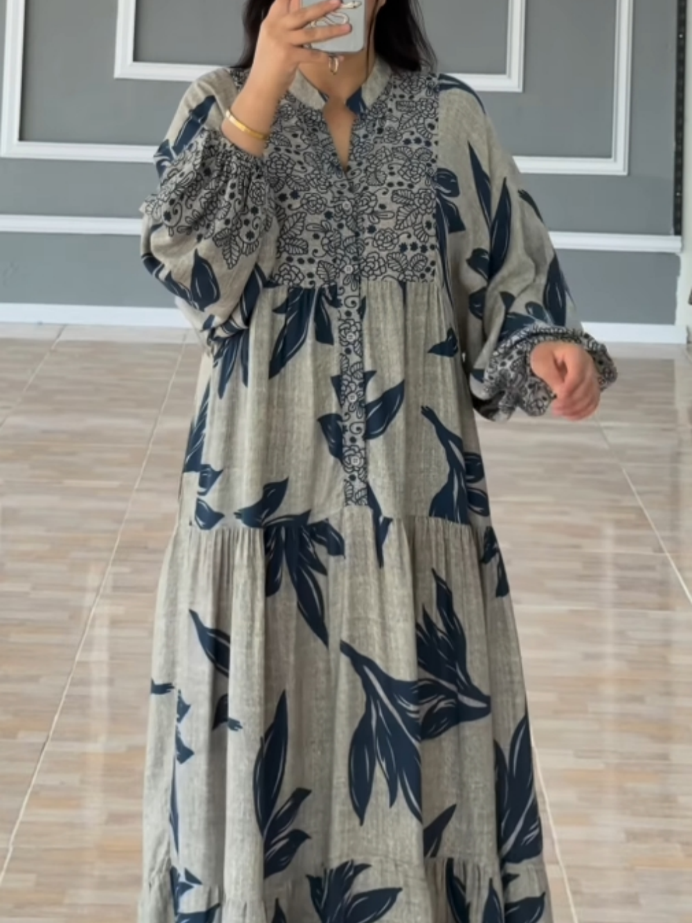 Camille – Printed Lantern Sleeve Loose Dress