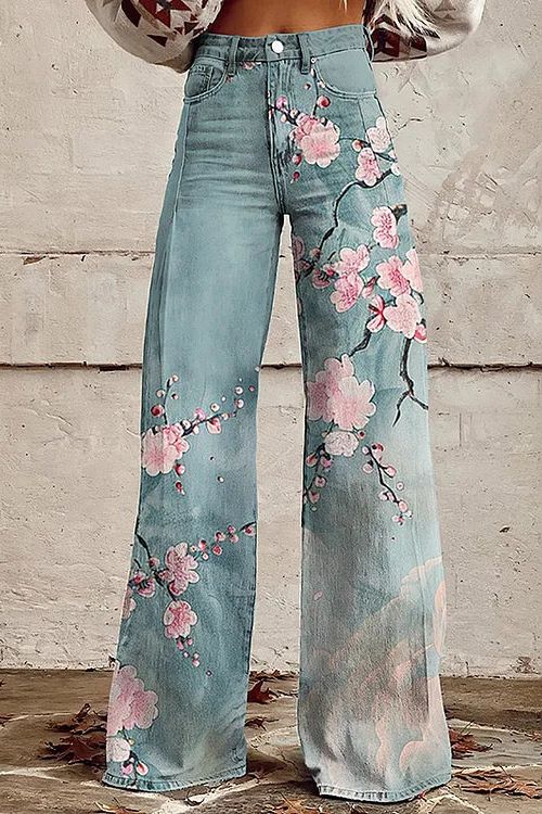Ariel - Blossom Japanese Art Wide Leg Pants