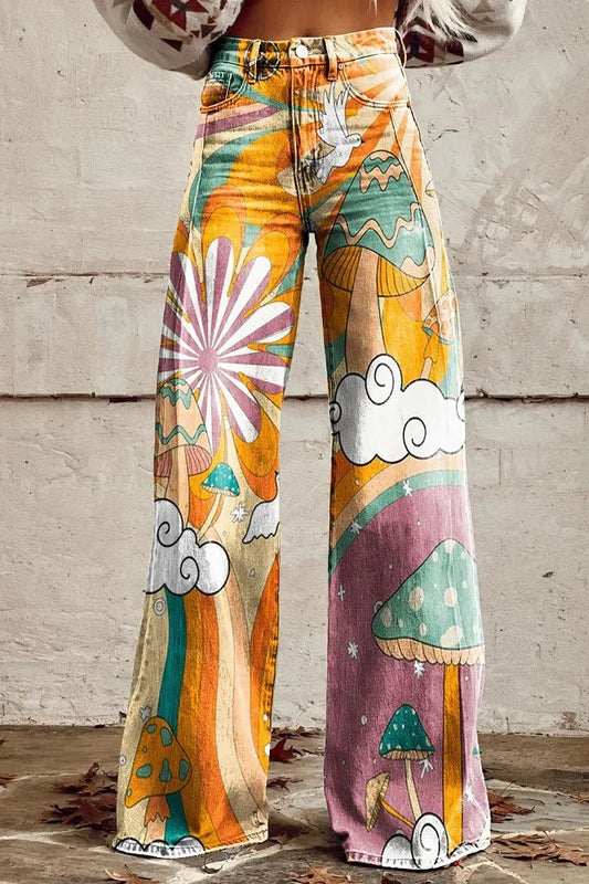Daphne - Vintage Daisy Flowers Art Pants
