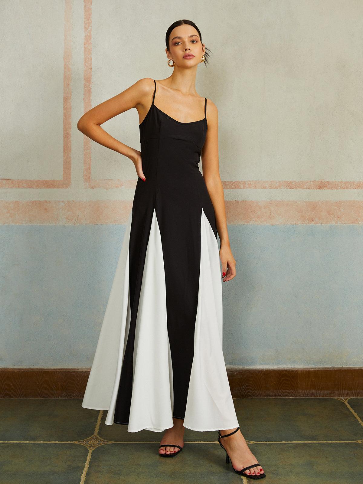 Selena – Color Block Spaghetti Strap Maxi Dress