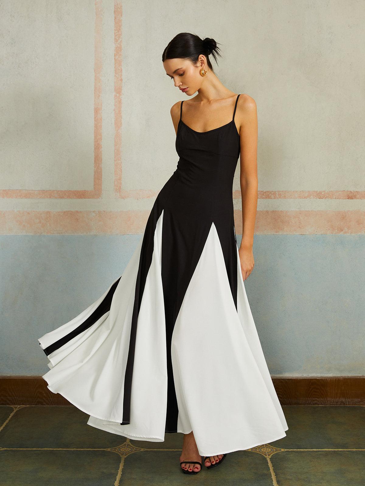 Selena – Color Block Spaghetti Strap Maxi Dress