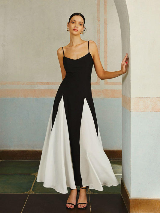 Selena – Color Block Spaghetti Strap Maxi Dress