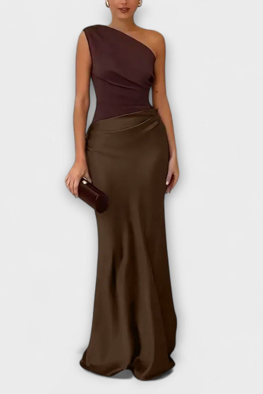 Elegant One-Shoulder Pleated Maxi Dress
