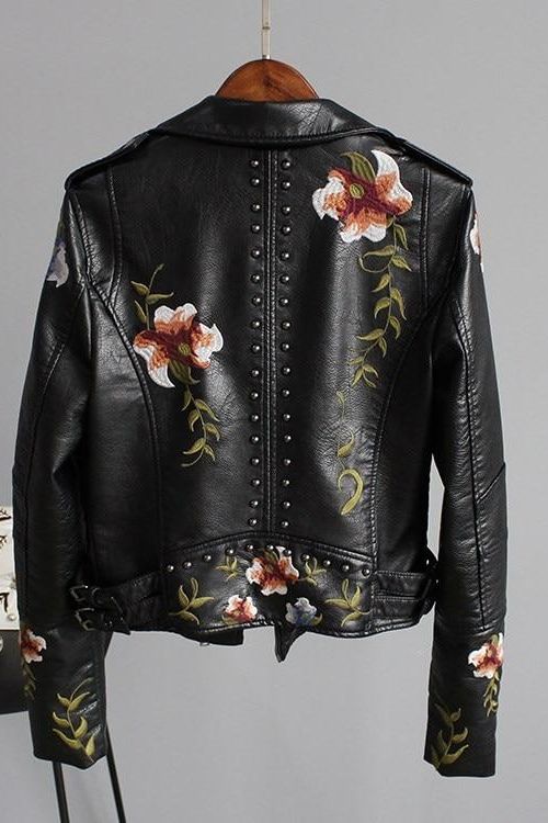 Stylish Embroidered Leather Jacket