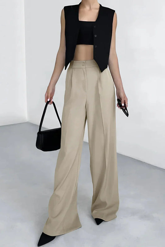 Casual Pockets Wide Leg Pants