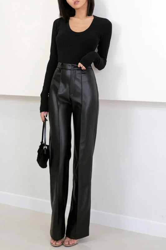 Elegant High Waist Faux Leather Pants
