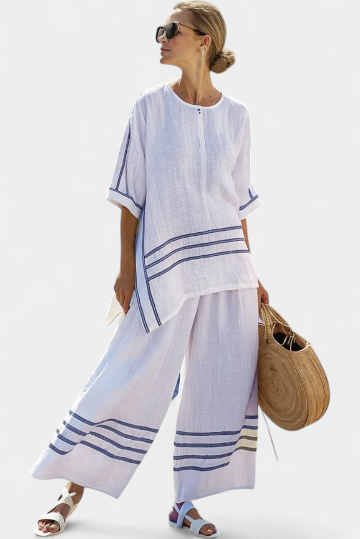 Modern and Comfortable Wide Striped Pants with Asymmetrical Cut