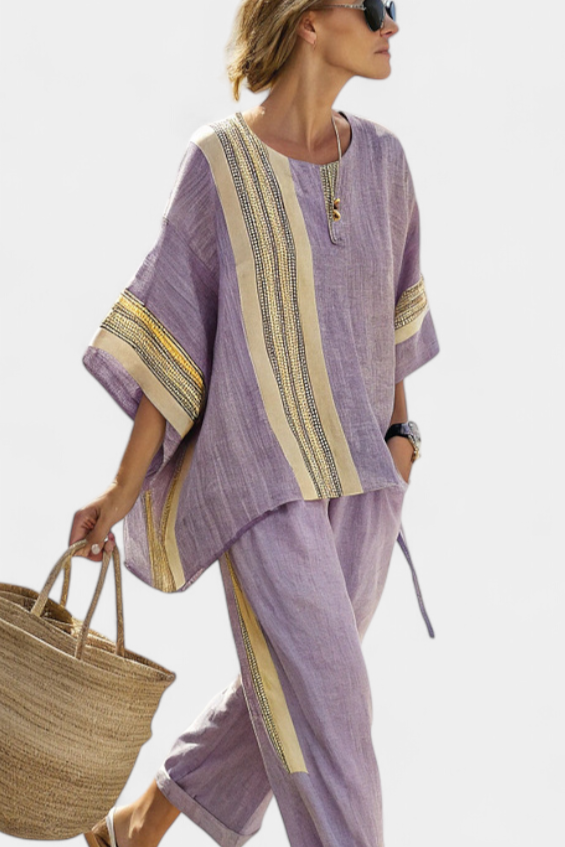 Set Featuring Delightful Lavender and Yellow Stripes