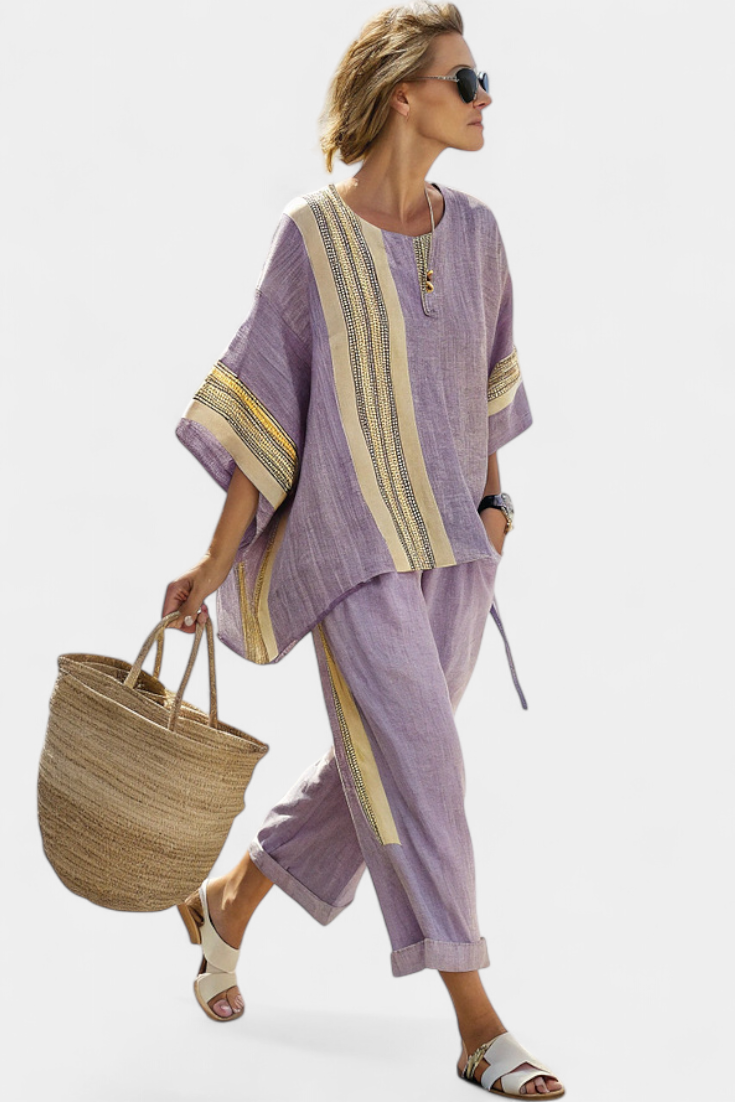 Set Featuring Delightful Lavender and Yellow Stripes