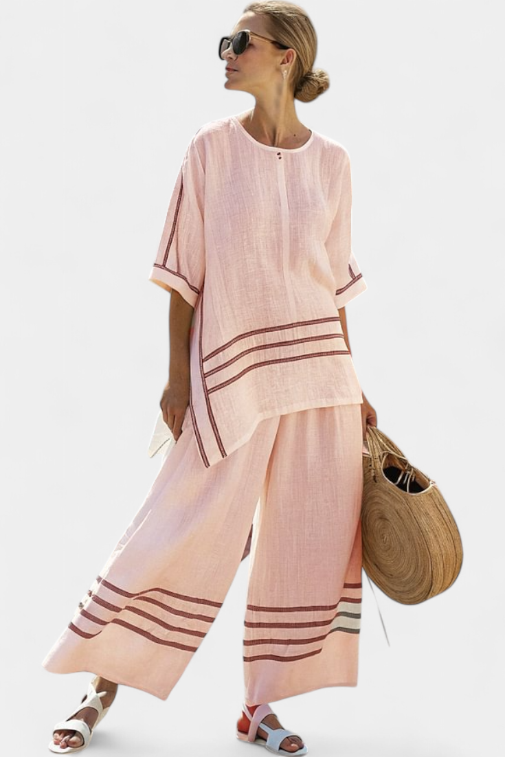 Modern and Comfortable Wide Striped Pants with Asymmetrical Cut