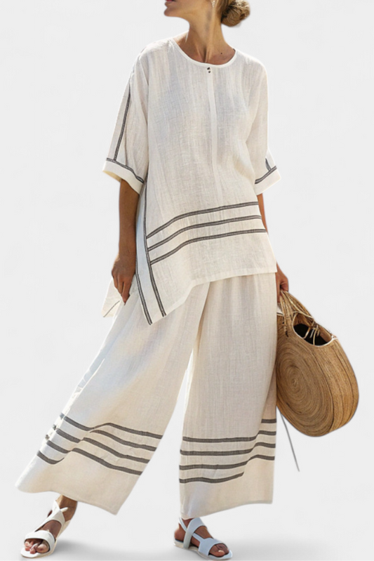 Modern and Comfortable Wide Striped Pants with Asymmetrical Cut