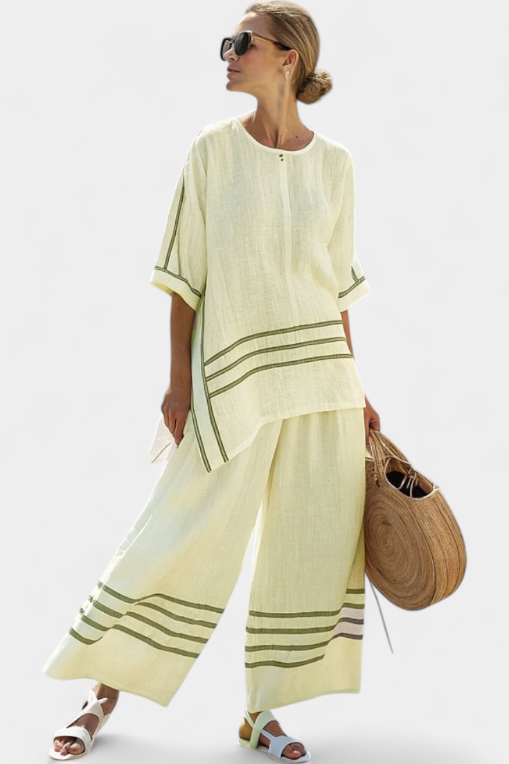 Modern and Comfortable Wide Striped Pants with Asymmetrical Cut