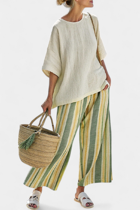 Daisy Mediterranean Set with Olive Green Stripes for an Elegant and Refreshing Look