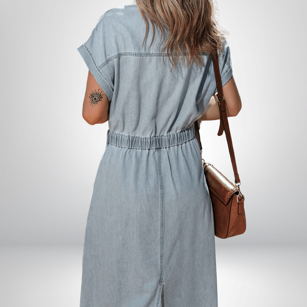 Sofia® | Elegant Denim Dress with Short Batwing Sleeves