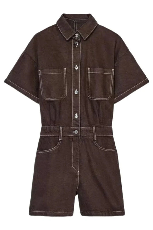 Brown - Denim Overall Shorts