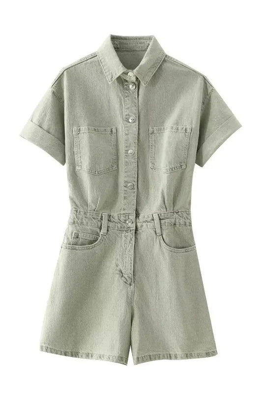 Light Green - Denim Overall Shorts