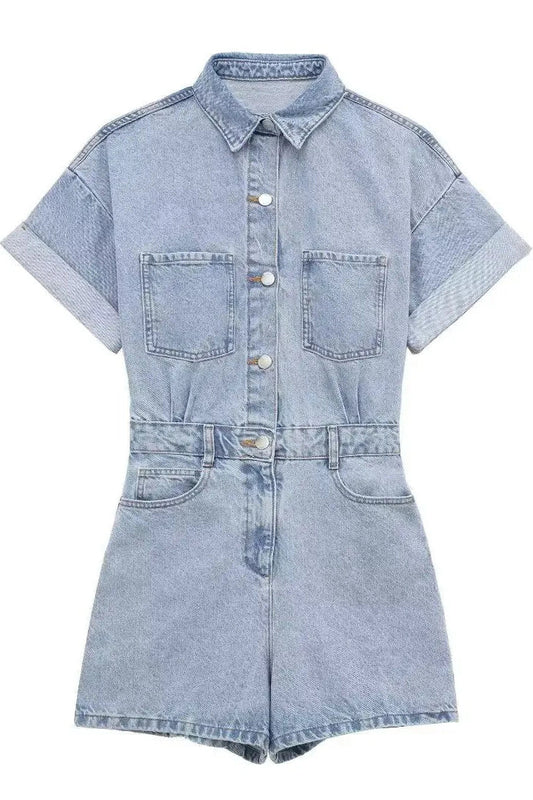 Light Blue - Denim Overall Shorts
