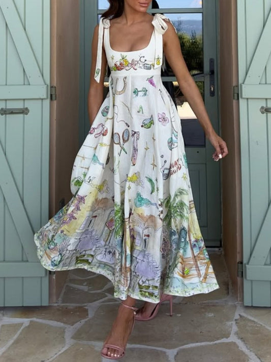 Isla – Painted Ballet Tie Midi Dress