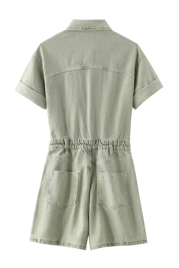 Light Green - Denim Overall Shorts