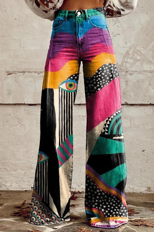 Delilah - Vintage Print Casual Wide Leg Pants
