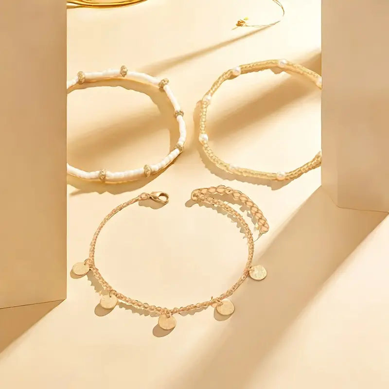Coastal Charm 3-Piece Layered Anklet Set