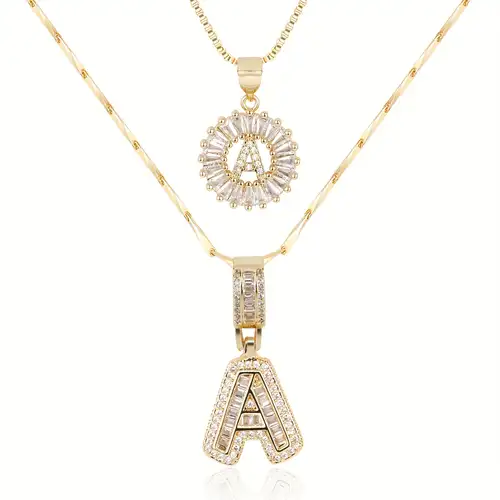 Pave letter initial necklace set