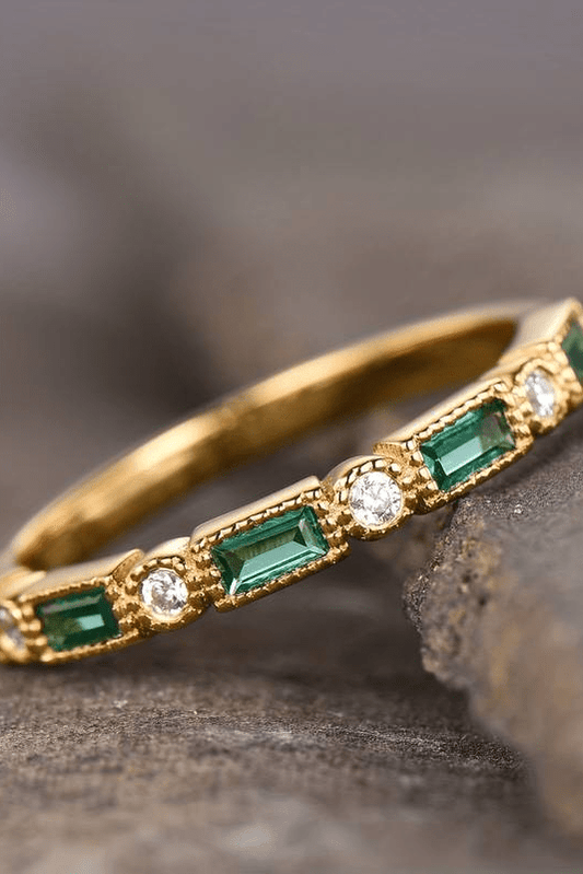 Alex - Green Inlaid Zirconia Gold Ring
