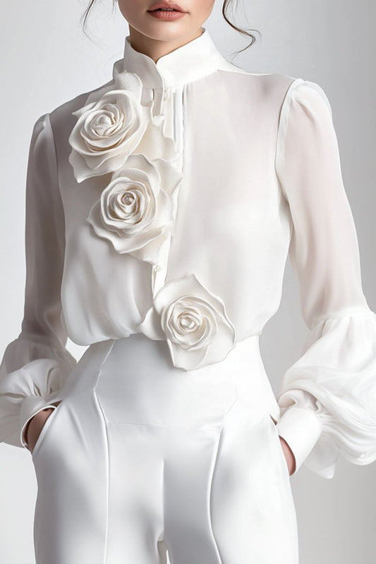 Modern Blouse with 3D Rose Accents