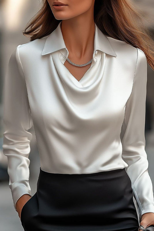 Elegant Satin Blouse with Draped Neckline