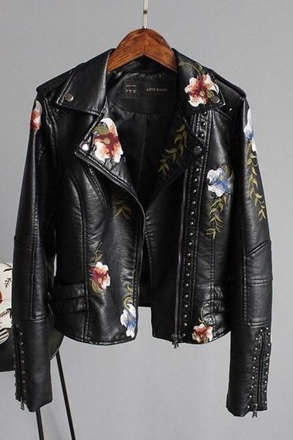 Stylish Embroidered Leather Jacket