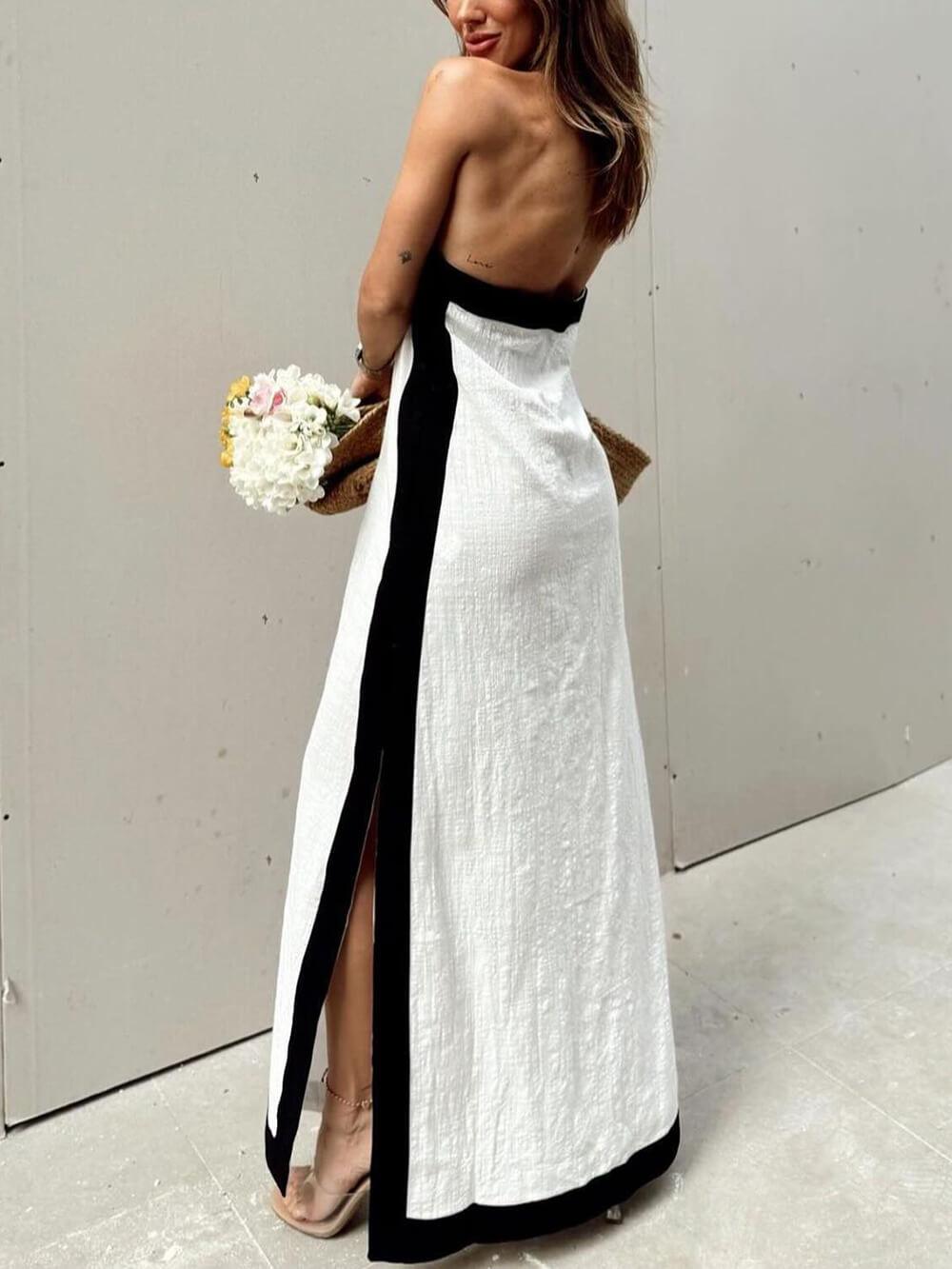 Amira – Halter Neck Color Block Maxi Dress with Slit