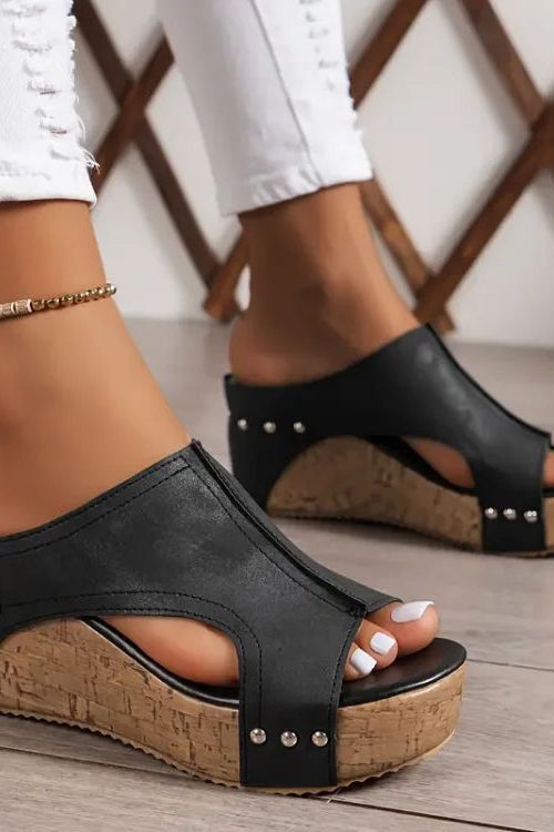 Faith - Elegant Rubber Sole Buckle Wedge Sandals