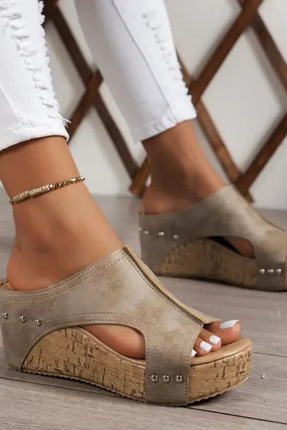 Faith - Elegant Rubber Sole Buckle Wedge Sandals