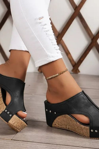 Faith - Elegant Rubber Sole Buckle Wedge Sandals