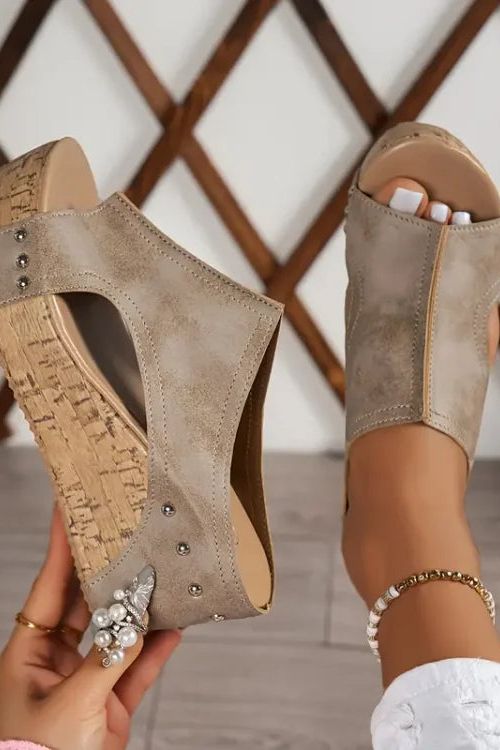 Faith - Elegant Rubber Sole Buckle Wedge Sandals