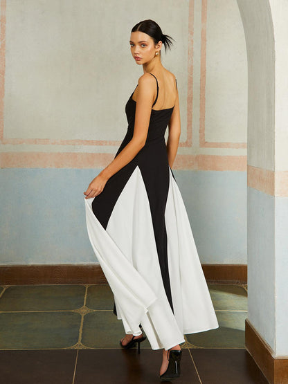 Selena – Color Block Spaghetti Strap Maxi Dress