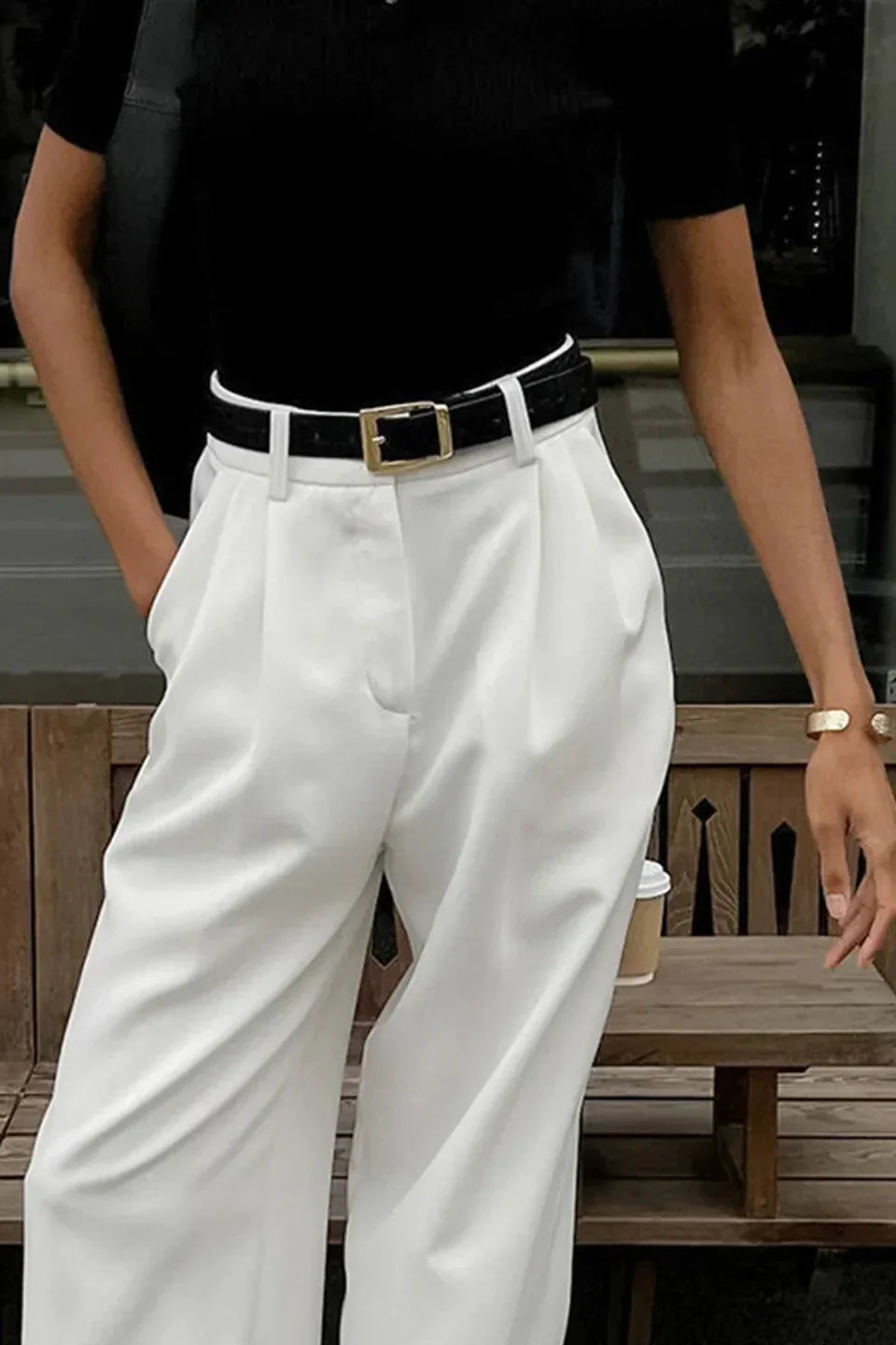 High Waist Drape Casual Pants