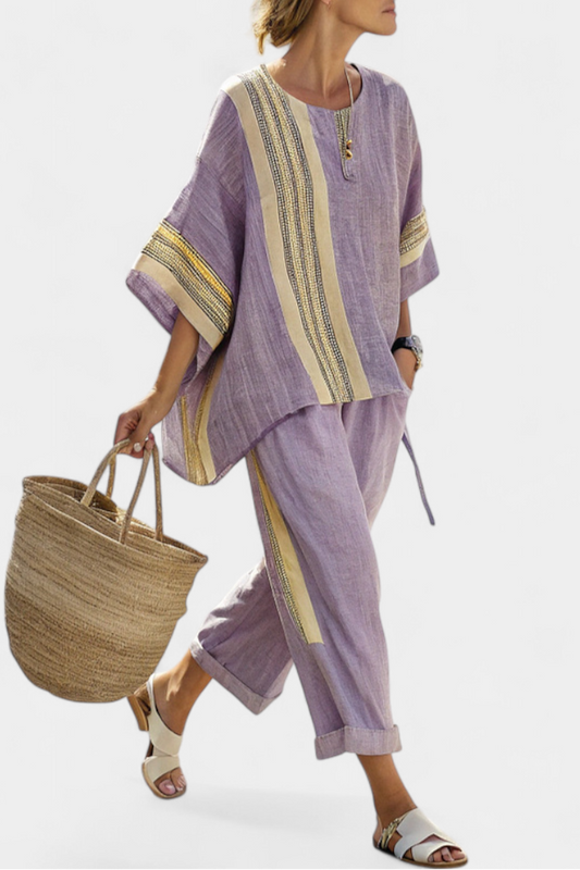 Set Featuring Delightful Lavender and Yellow Stripes
